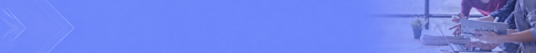 Blue gradient banner with people collaborating on laptops at a conference table in a bright office.